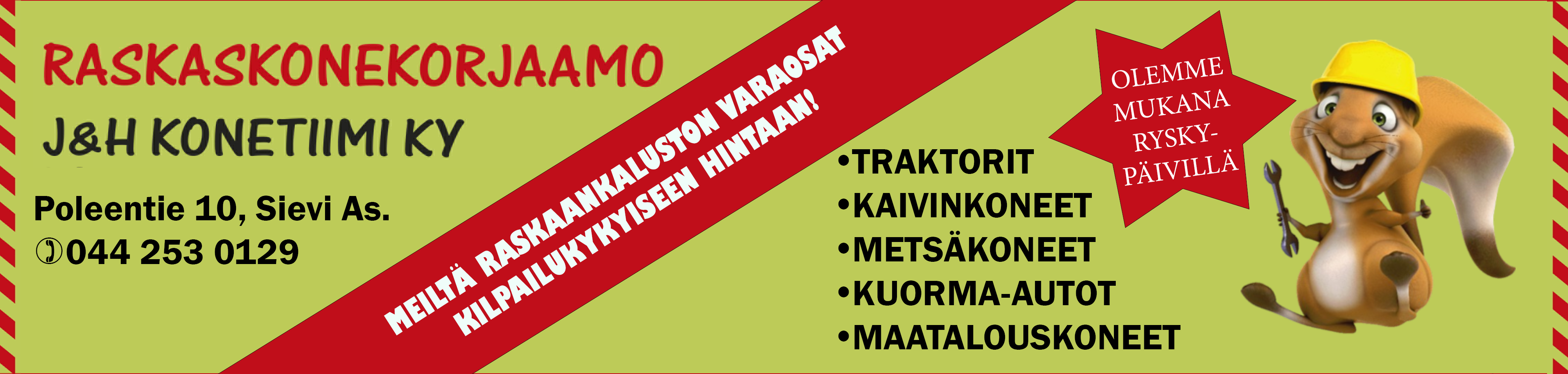 Raskaskonekorjaamon mainos